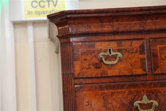 An early 18th century walnut chest on chest, W.3ft 5in. D.1ft 9in. H.6ft 3in.